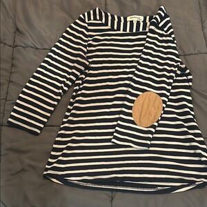 Blouse, Black and White Striped, 3/4 length sleeves